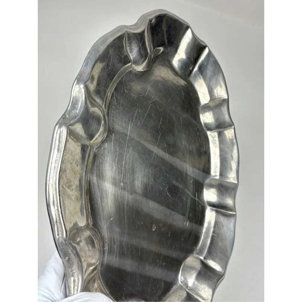 Vintage Wilton Armetale Chippendale Oval Pewter Serving Tray Platter 17.5in Larg